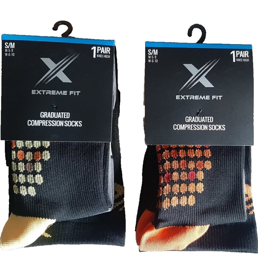 2 Pairs of Extreme Fit Graduated Compression Socks Knee High Small M-5-9 W 6-9
